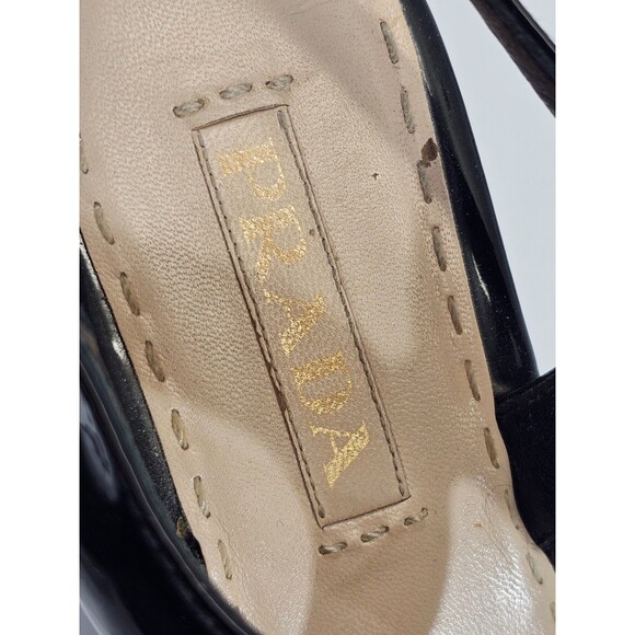 DMS Women's 35.5 PRADA Vintage Black Patent Leather Platform Sandals Chunky Heel - Picture 8 of 11